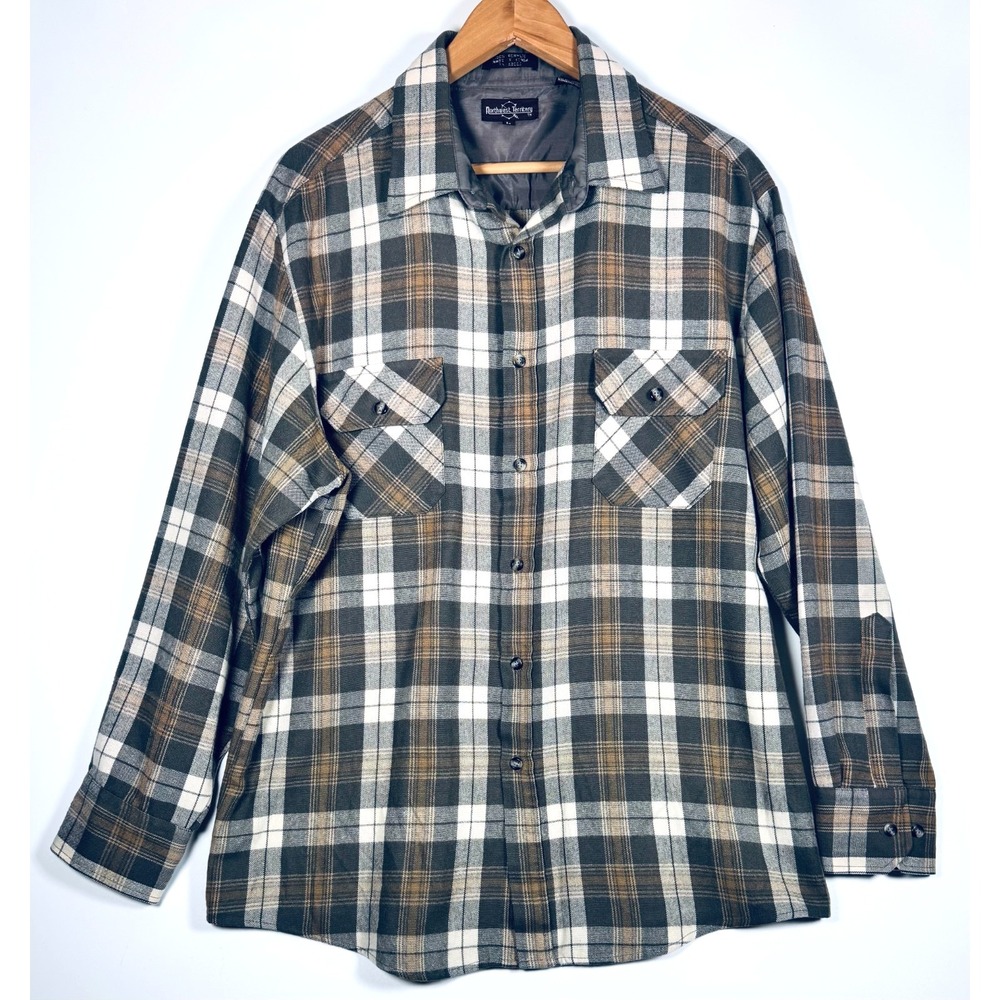 Northwest Territory Flannel Shirt Mens Large Gray Brown Plaid Shacket Outdoor